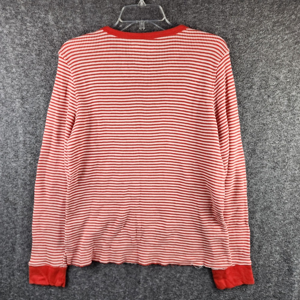 American Eagle Top Womens XL Thermal Red White Striped Waffle Knit EUC